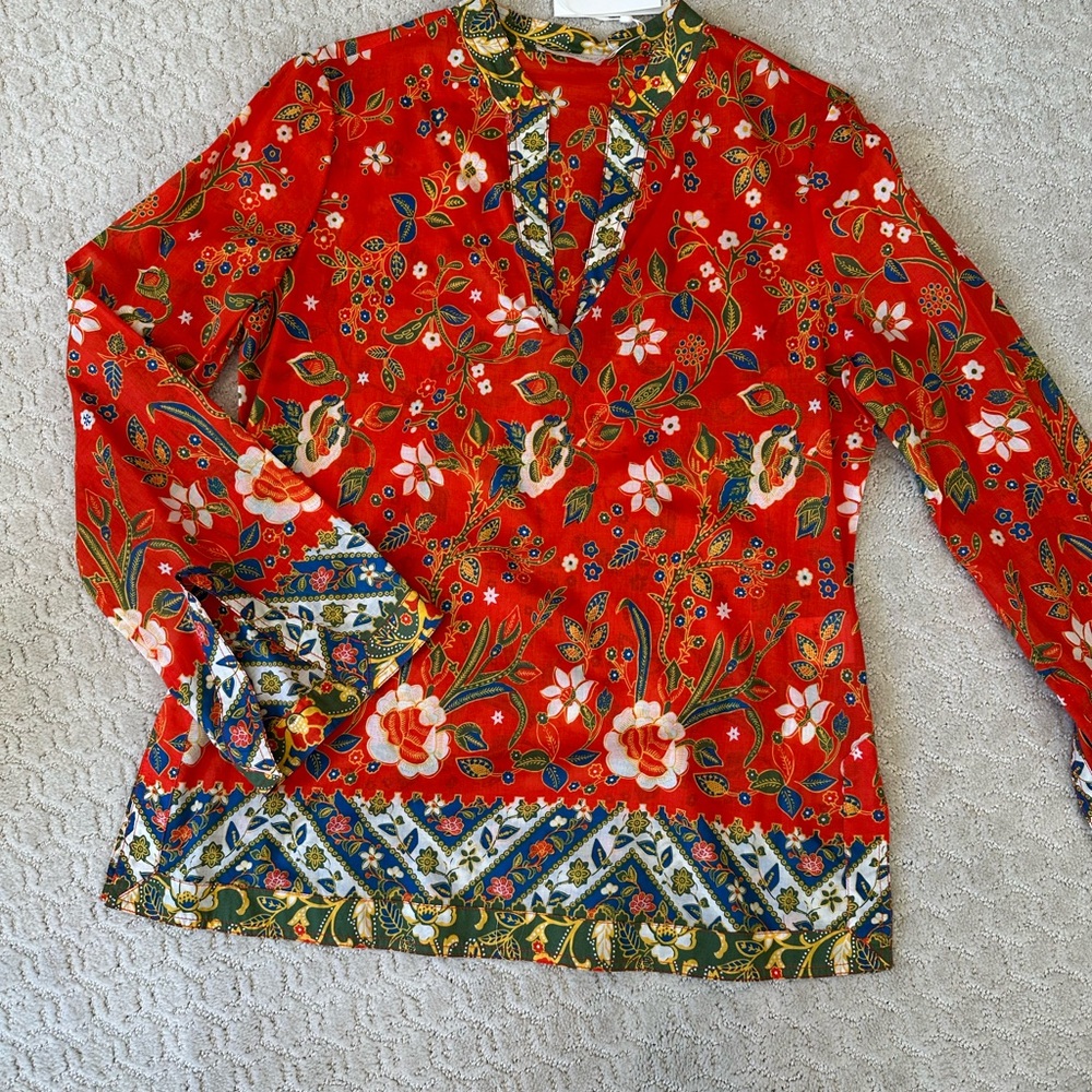 Tory Burch Red Floral Blouse - Picture 1 of 10